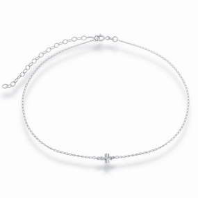 Sterling Silver Center Small Sideways Cross Choker Necklace