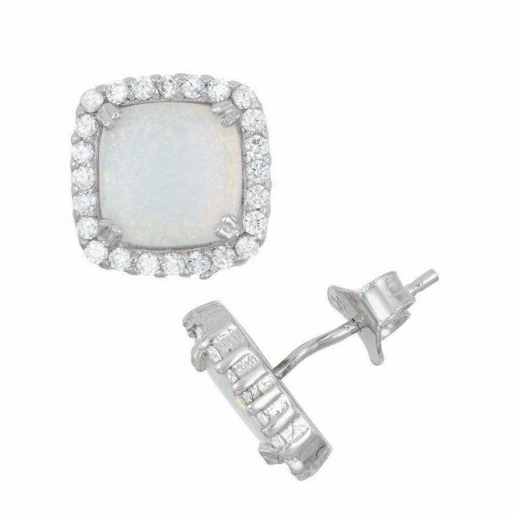 Sterling Silver Center White Inlay Opal Earrings
