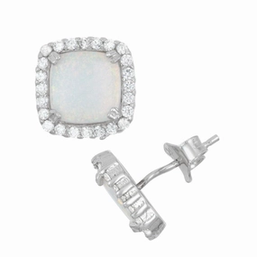 Sterling Silver Center White Inlay Opal Earrings