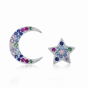 Sterling Silver Crescent Moon and Star CZ Earrings