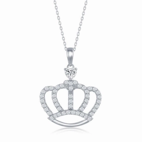 Sterling Silver Crown Cubic Zirconia Necklace