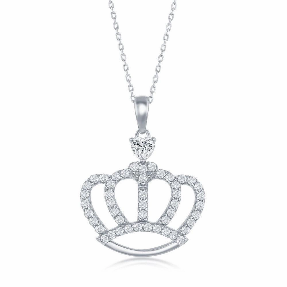 Sterling Silver Crown Cubic Zirconia Necklace