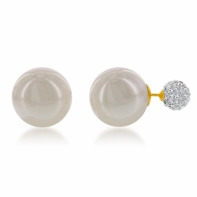 Sterling Silver Crystal Bead Pearl Back Earrings