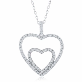 Sterling Silver Cubic Zirconia Double Heart Necklace
