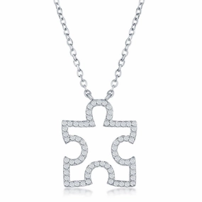 Sterling Silver Cubic Zirconia Open Puzzle Piece Necklace