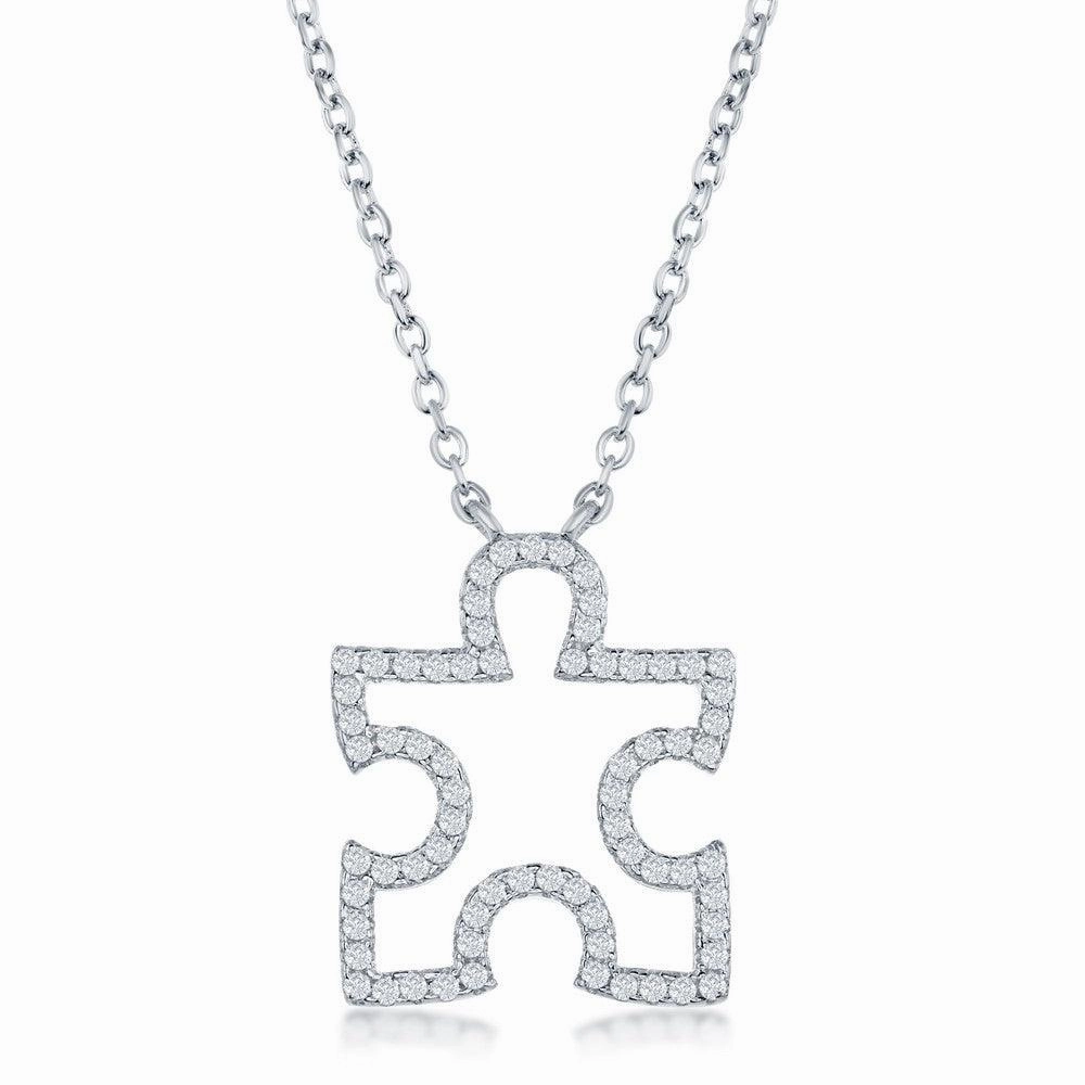 Sterling Silver Cubic Zirconia Open Puzzle Piece Necklace