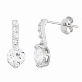 Sterling Silver CZ Bar and CZ End Stud Earrings
