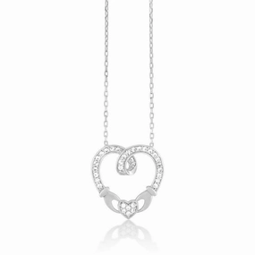 Sterling Silver CZ Claddagh Style Heart Necklace