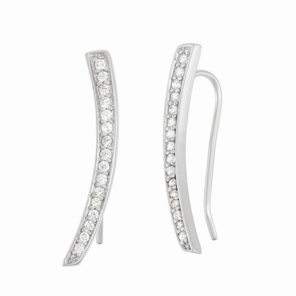 Sterling Silver CZ Curved Bar Climber Earrings