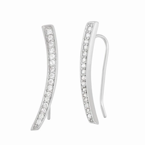 Sterling Silver CZ Curved Bar Climber Earrings