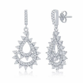 Sterling Silver CZ Designed Pear Shaped Earrings