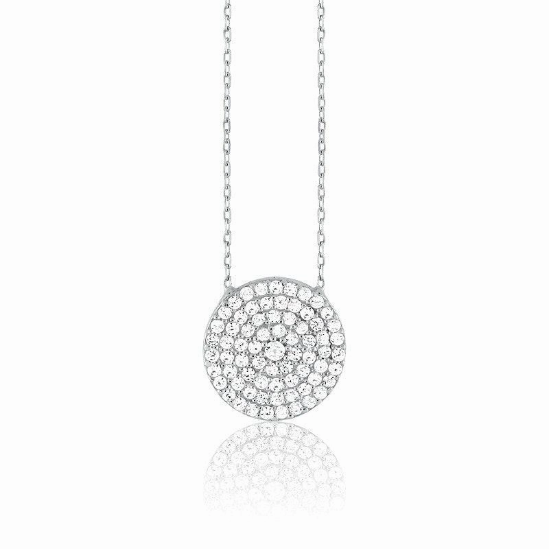 Sterling Silver CZ Disc Design Necklace