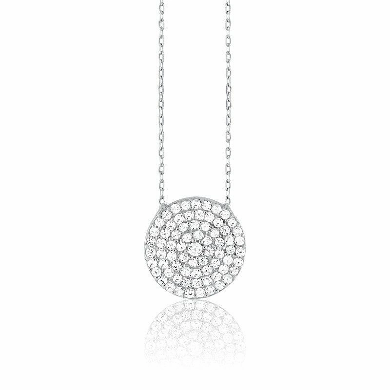 Sterling Silver CZ Disc Design Necklace