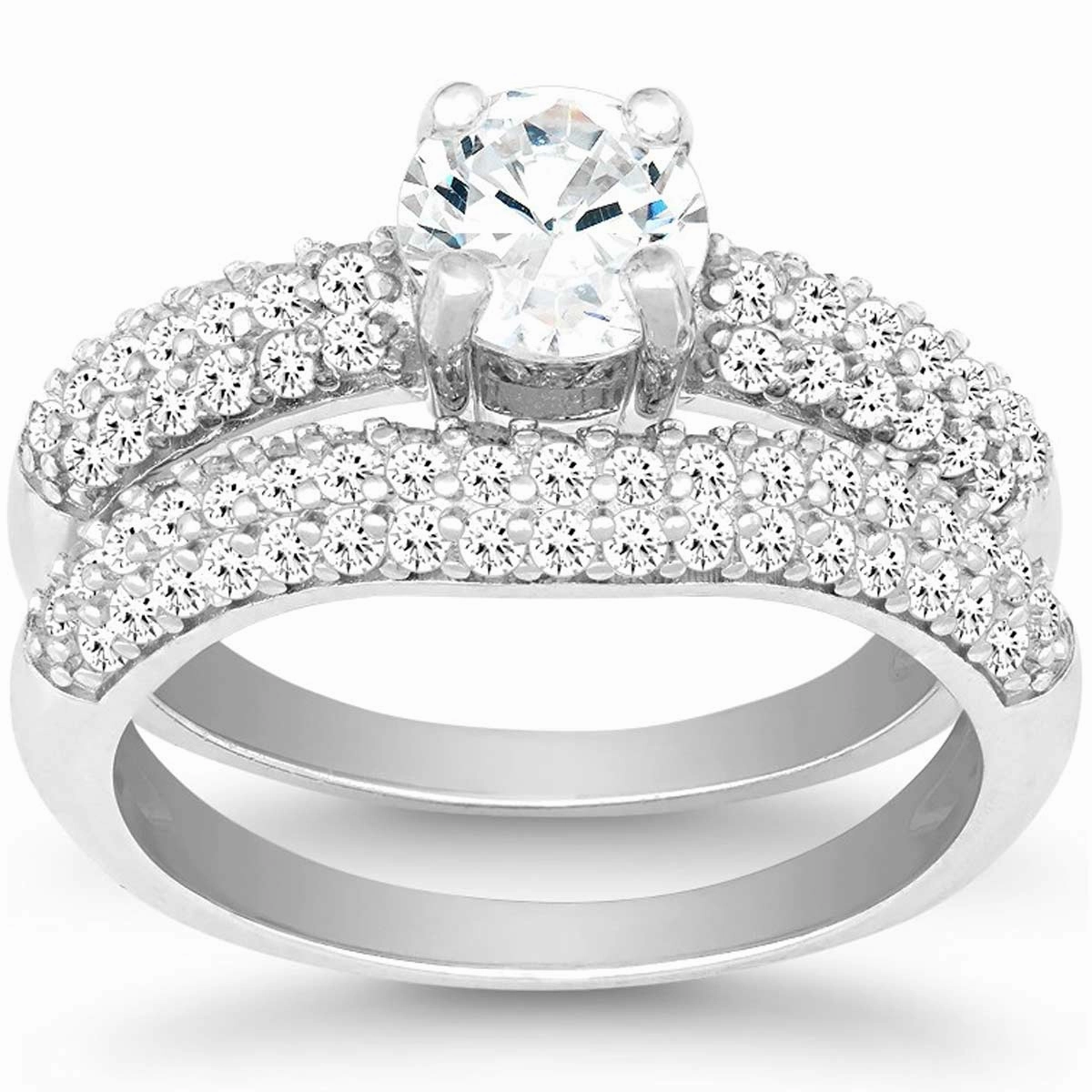 Sterling Silver CZ Engagement and Wedding Ring Set - W-9897