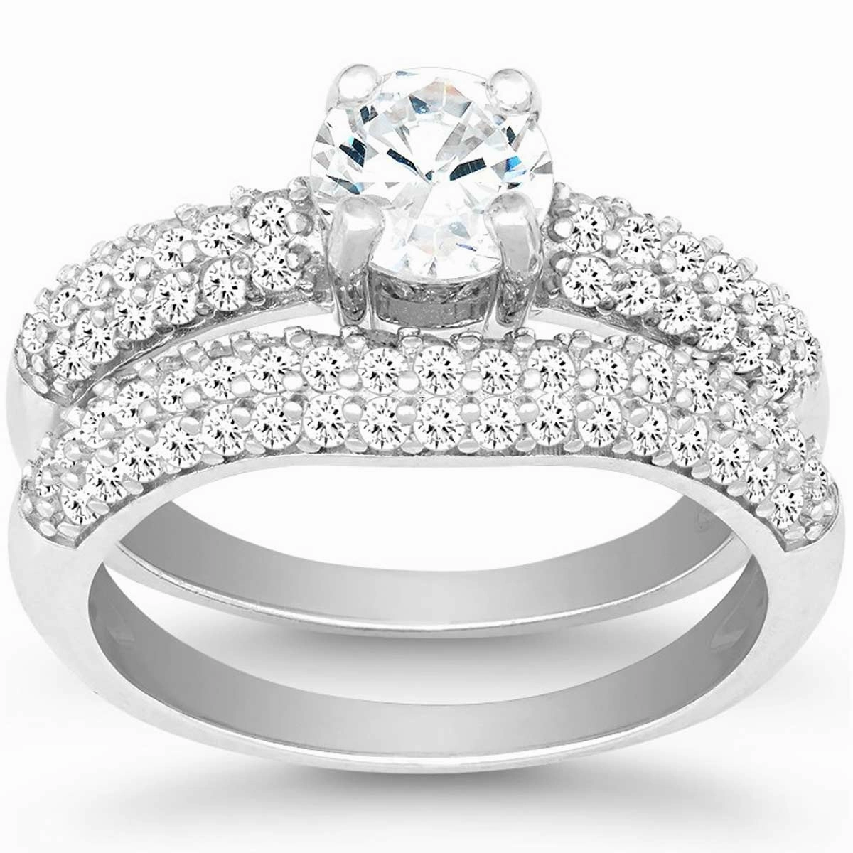 Sterling Silver CZ Engagement and Wedding Ring Set - W-9897
