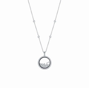 Sterling Silver CZ Floating Heart & Round CZ's in a Disc Necklace