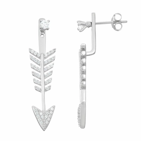 Sterling Silver CZ Front With Arrow Back Earrings