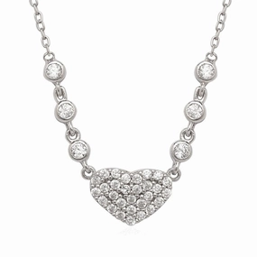 Sterling Silver CZ Heart with Bezel Set Necklace