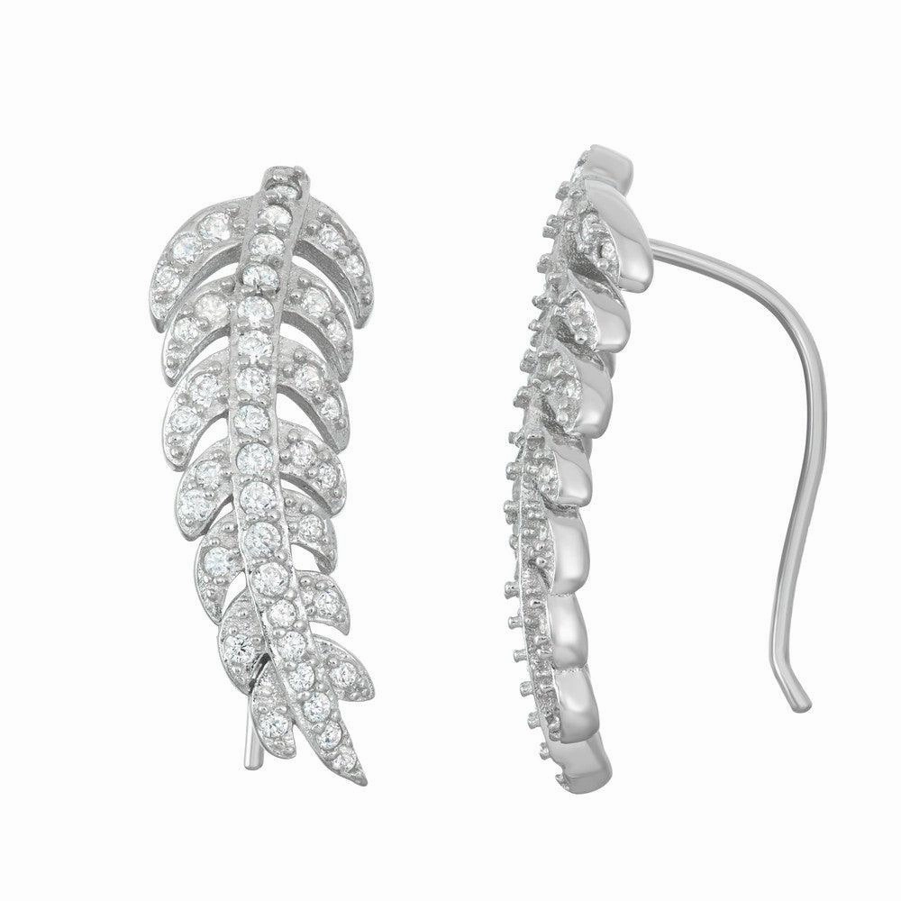 Sterling Silver CZ Leaf Climber Earrings