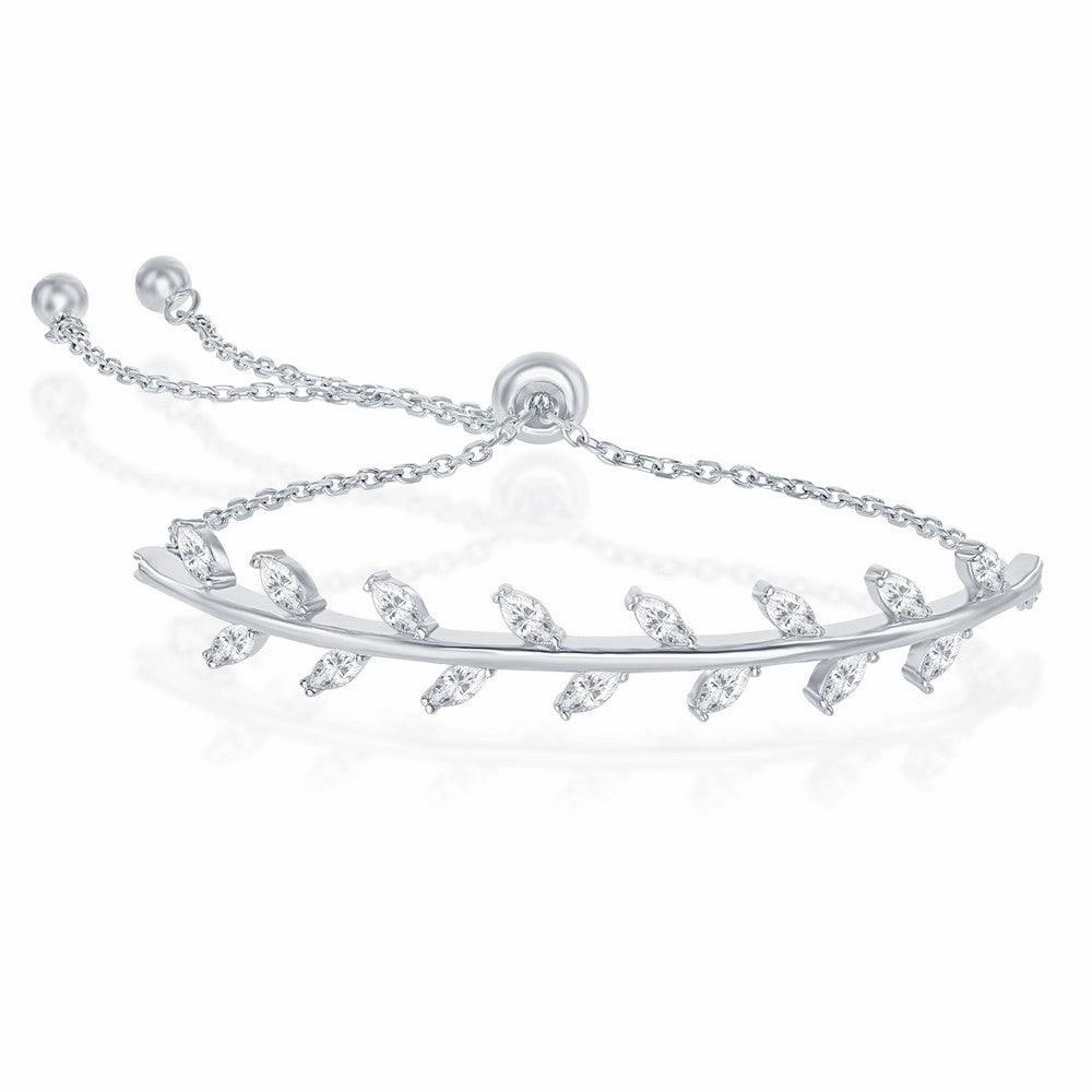 Sterling Silver CZ Leaf Design Adjustable Bolo Bracelet