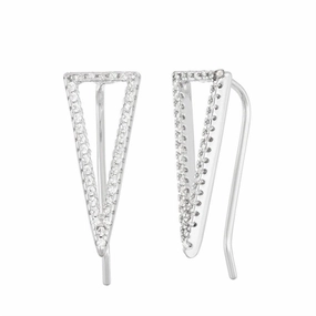 Sterling Silver CZ Open Triangle Climber Earrings