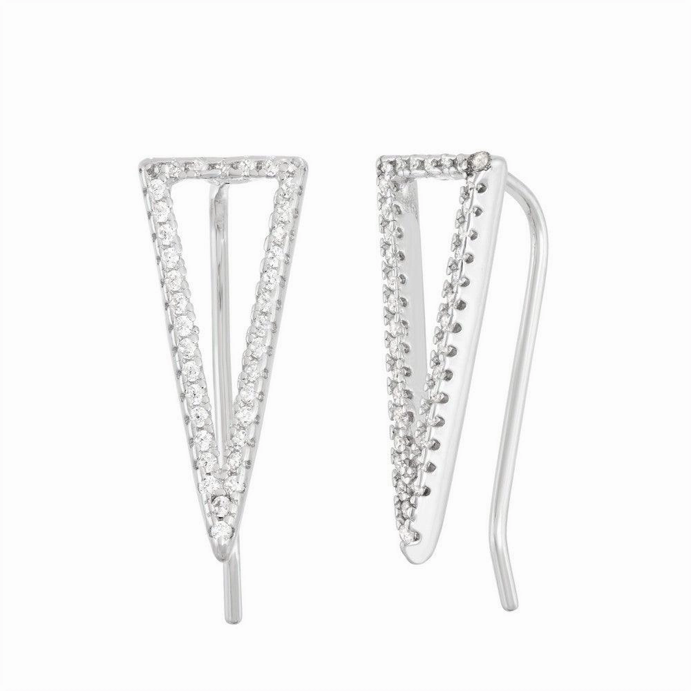 Sterling Silver CZ Open Triangle Climber Earrings