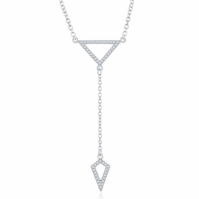 Sterling Silver CZ Open Triangle with Y Design Necklace
