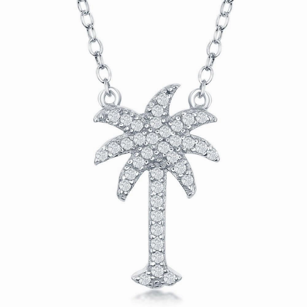 Sterling Silver CZ Palm Tree Necklace