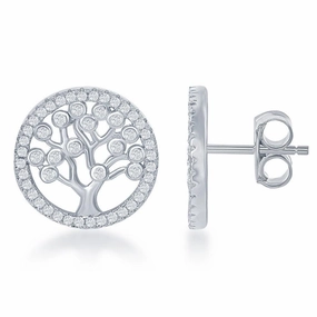 Sterling Silver CZ Round Tree Earrings