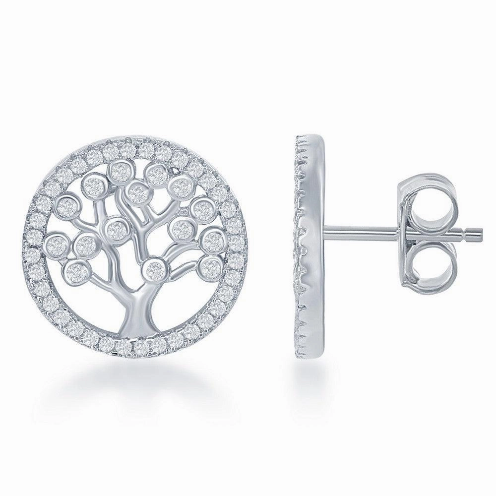 Sterling Silver CZ Round Tree Earrings