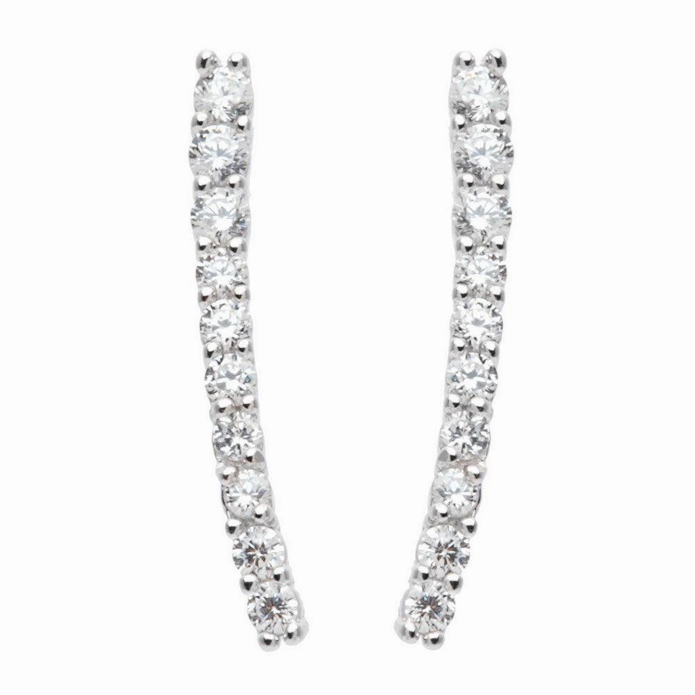 Sterling Silver CZ Slightly Curved Stick Earrings