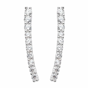 Sterling Silver CZ Slightly Curved Stick Earrings