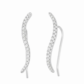 Sterling Silver CZ Thin Wave Climber Earrings