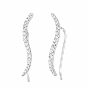 Sterling Silver CZ Thin Wave Climber Earrings