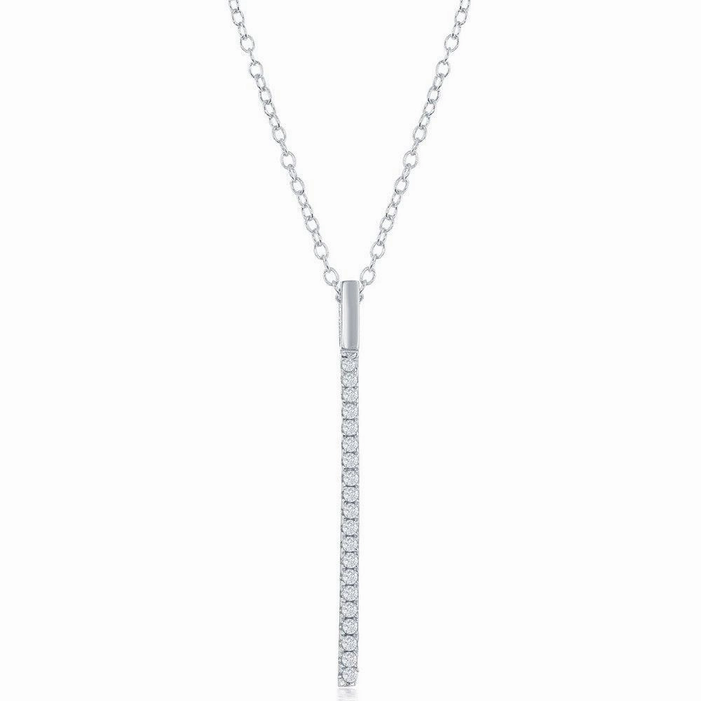 Sterling Silver CZ Vertical Bar Necklace