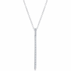 Sterling Silver CZ Vertical Bar Necklace
