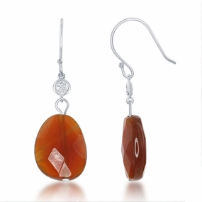 Sterling Silver CZ with Red Carnelian Earrings