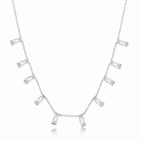 Sterling Silver Dangling Baguettes Necklace