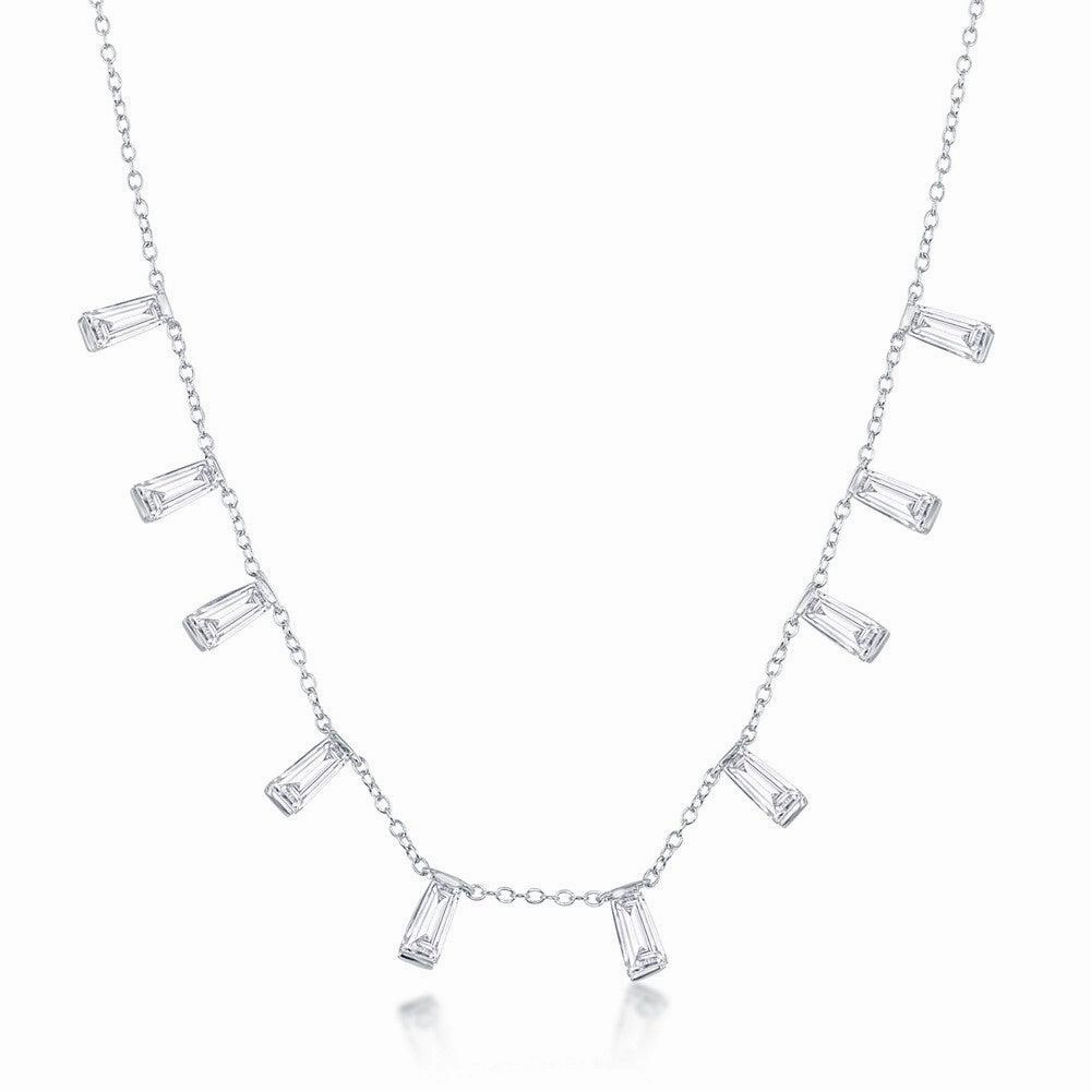 Sterling Silver Dangling Baguettes Necklace
