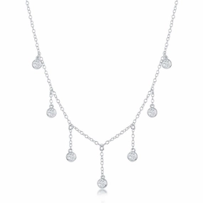 Sterling Silver Dangling Bezel-Set Cubic Zirconia's Necklace
