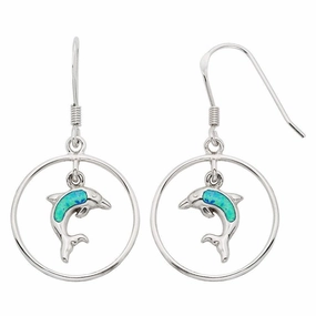 Sterling Silver Dangling Opal Dolphin Earrings
