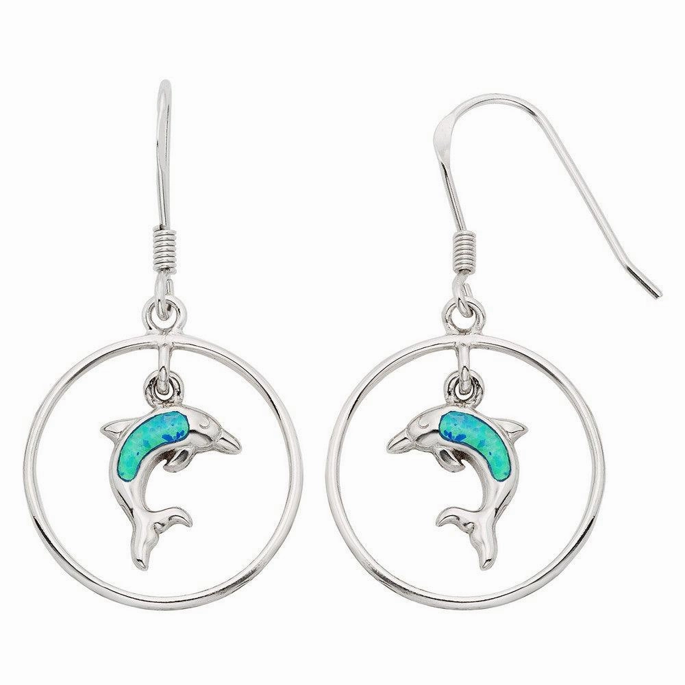 Sterling Silver Dangling Opal Dolphin Earrings