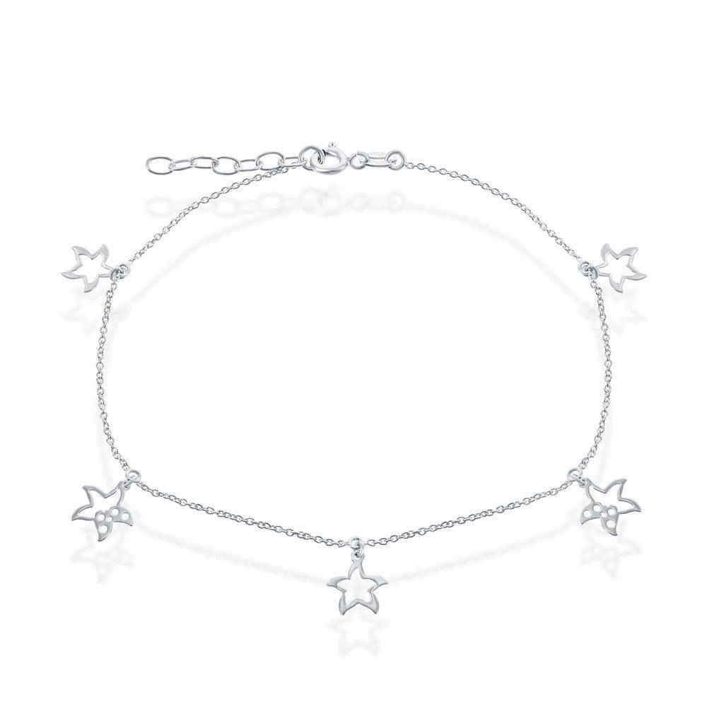 Sterling Silver Dangling Starfish Cut-Out Anklet