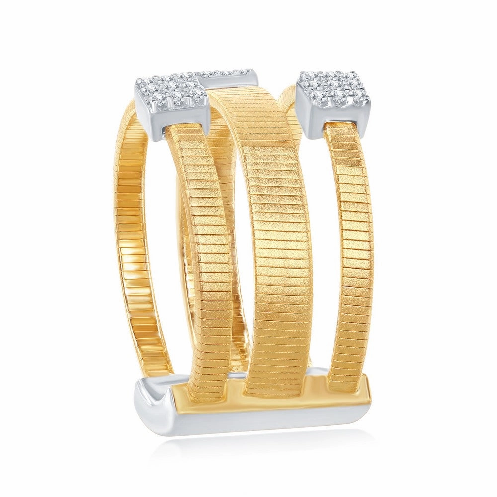 Sterling Silver Designer CZ Ring Bonded with 14K Gold, Size 8