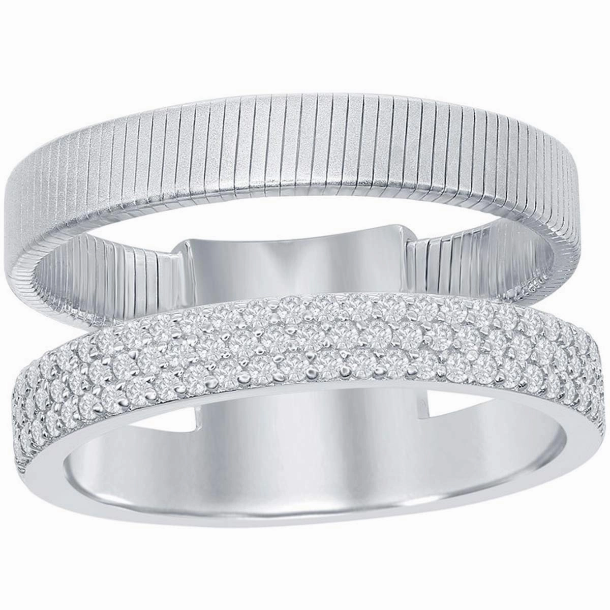 Sterling Silver Designer CZ Ring Bonded with Platinum, Size 8