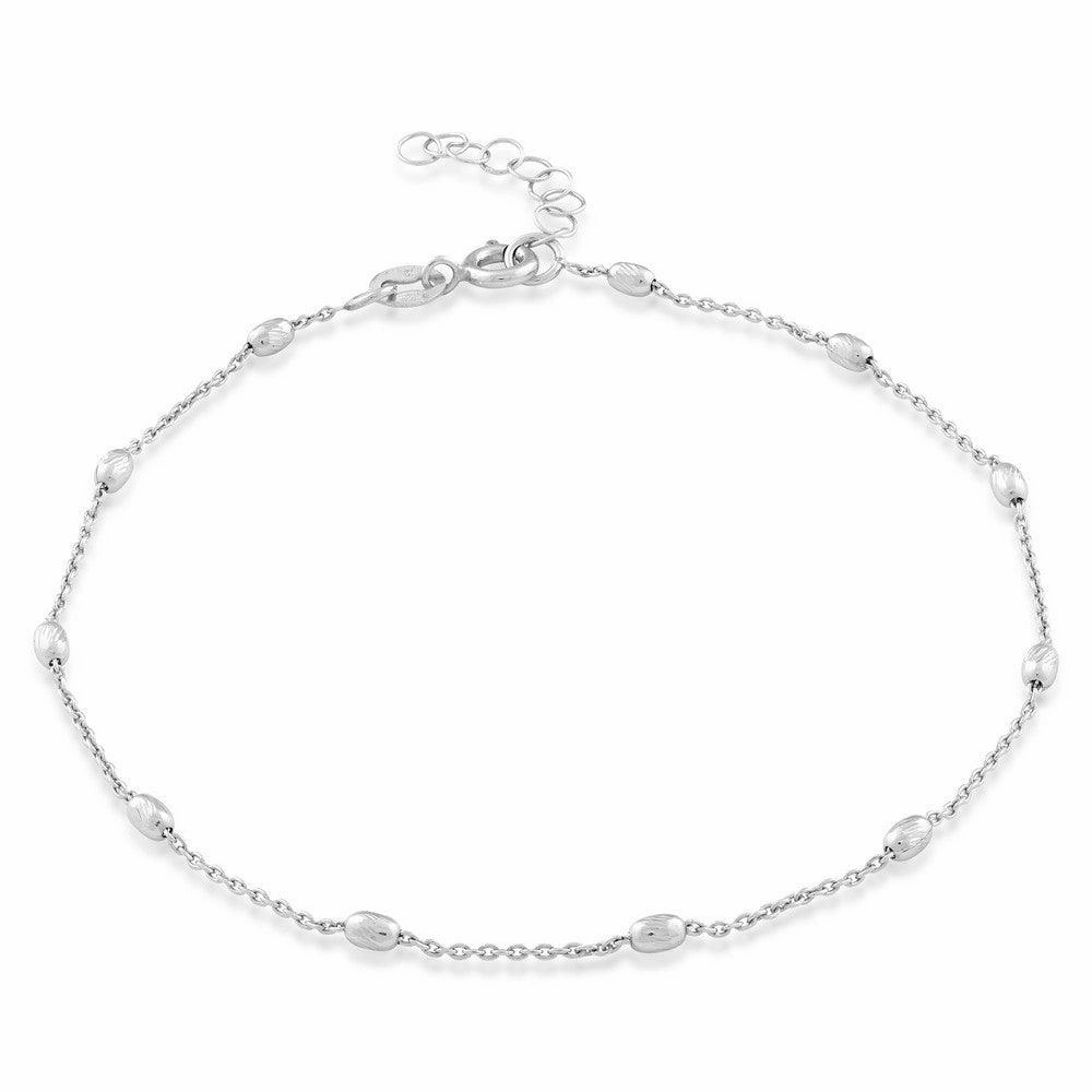 Sterling Silver Diamond Cut 11 Oval Beads Anklet
