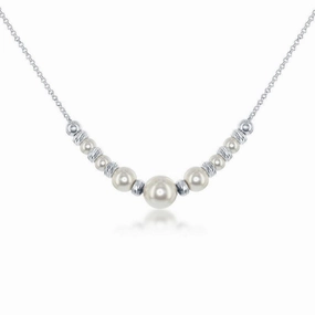 Sterling Silver Diamond Cut Beads and Swarovski Pearl Necklace