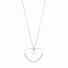 Sterling Silver Diamond Cut Beads Heart Necklace