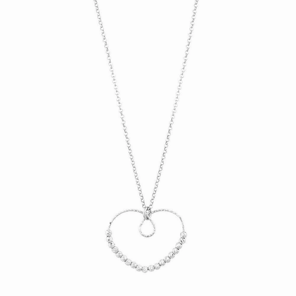 Sterling Silver Diamond Cut Beads Heart Necklace