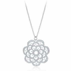 Sterling Silver Diamond Cut Flat Flower Necklace